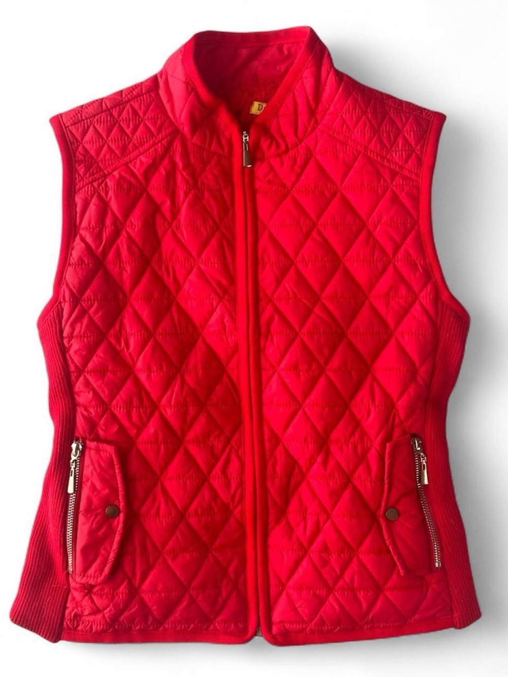 Daisy Red Quilted Puffer Vest Faux Fur Lining Cinch Waist Zipper Pockets Women S